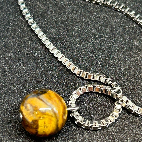 Mens tiger eye necklace box chain 21” bead necklace gift for him - Picture 4 of 5